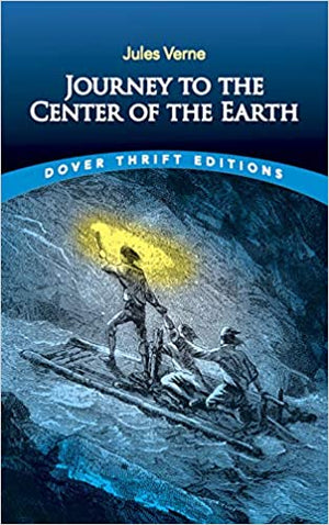 Journey to the Center of the Earth book cover, men in a cave paint